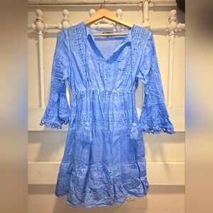 Chic Light Blue Long Sleeve Dress